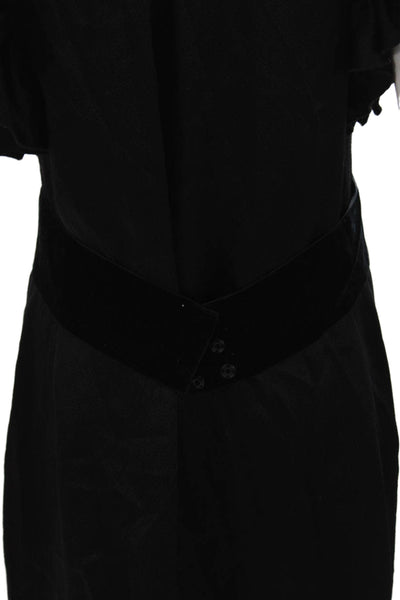 Thread Womens Black Silk Shift Dress Scoop Neck Short Sleeve Knee Length Size M