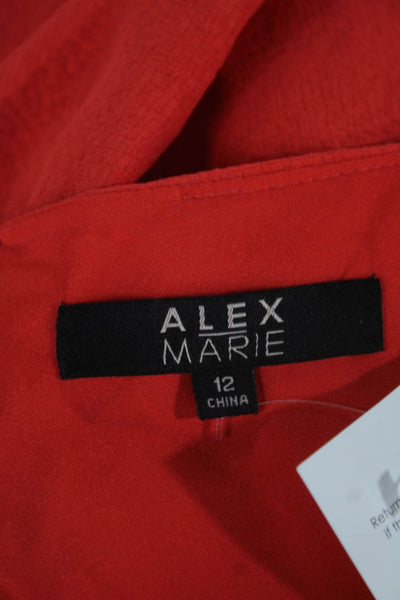 Alex Marie Womens Shift Dress Red Boat Neck Short Sleeve Knee Length Size 12