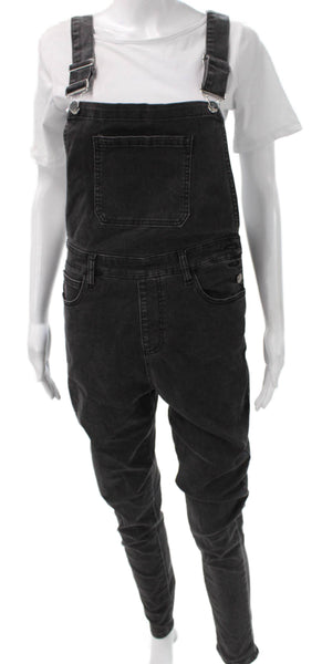 Weworewhat Womens Black Cotton Square Neck Sleeveless Overall Buckle Size M