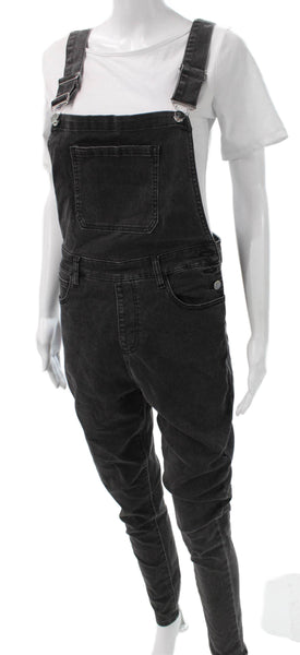 Weworewhat Womens Black Cotton Square Neck Sleeveless Overall Buckle Size M