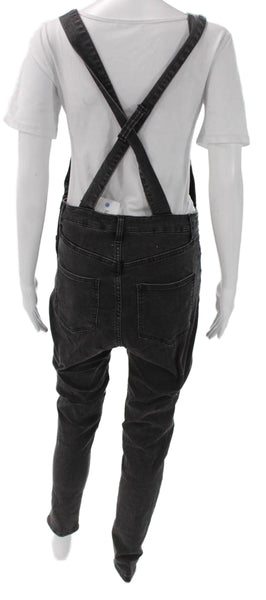 Weworewhat Womens Black Cotton Square Neck Sleeveless Overall Buckle Size M