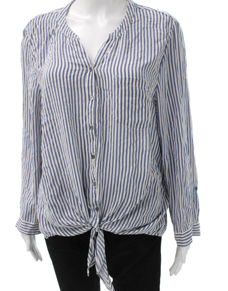 Joie Women Shirt Blue Striped Long Sleeve Collared Button Size L