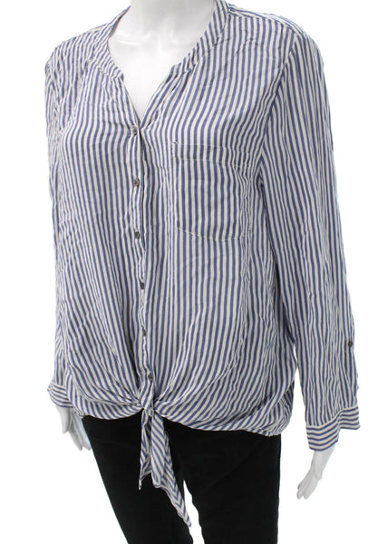 Joie Women Shirt Blue Striped Long Sleeve Collared Button Size L