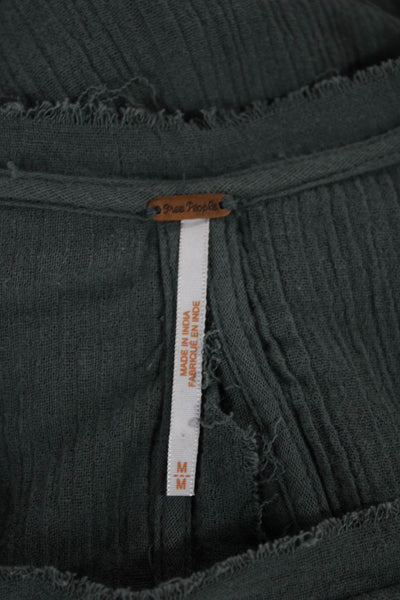 Free People Womens Tunic Blouse Green Cotton Long Sleeve Round Neck Size M