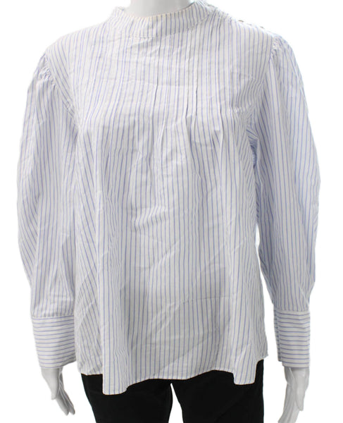 Zara Woman Womens White Striped Cotton Tunic High Neck Long Sleeve Size L