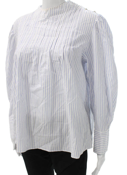 Zara Woman Womens White Striped Cotton Tunic High Neck Long Sleeve Size L