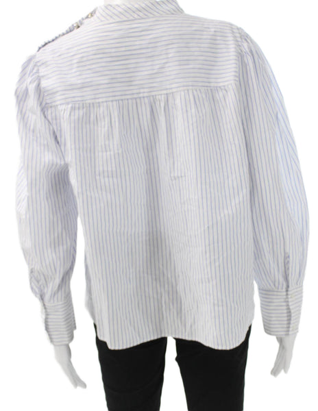 Zara Woman Womens White Striped Cotton Tunic High Neck Long Sleeve Size L