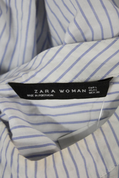 Zara Woman Womens White Striped Cotton Tunic High Neck Long Sleeve Size L