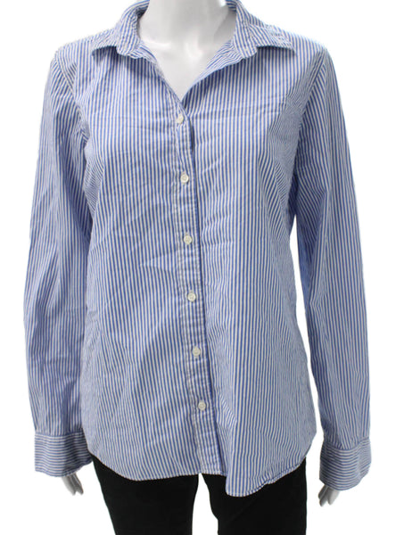 J Crew Womens Blue Striped Cotton Collared Button-Up Long Sleeve Top Size L