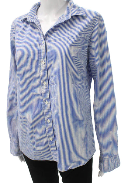 J Crew Womens Blue Striped Cotton Collared Button-Up Long Sleeve Top Size L