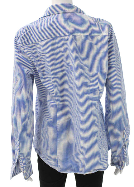 J Crew Womens Blue Striped Cotton Collared Button-Up Long Sleeve Top Size L