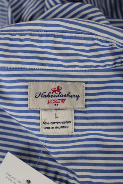 J Crew Womens Blue Striped Cotton Collared Button-Up Long Sleeve Top Size L