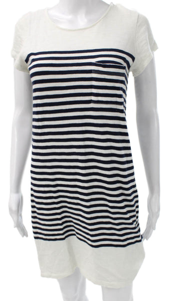 Joie Women T-Shirt Dress White Striped Cotton Short Sleeve Knee Length Size XS