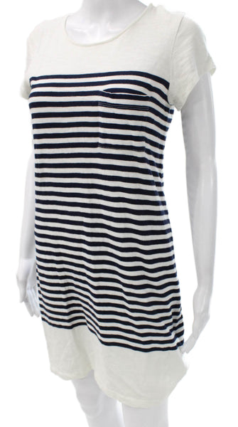 Joie Women T-Shirt Dress White Striped Cotton Short Sleeve Knee Length Size XS
