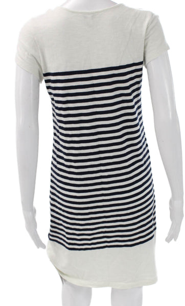 Joie Women T-Shirt Dress White Striped Cotton Short Sleeve Knee Length Size XS