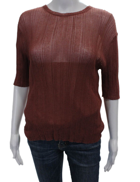 Vince Womens Basic Cotton Crew Neck T Shirt Brown 3/4 Sleeve Size L