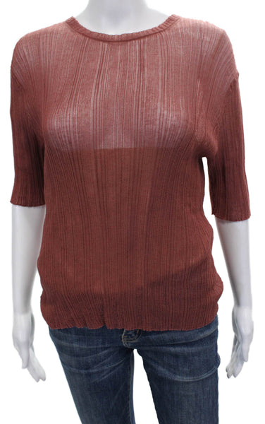 Vince Womens Basic Cotton Crew Neck T Shirt Brown 3/4 Sleeve Size L