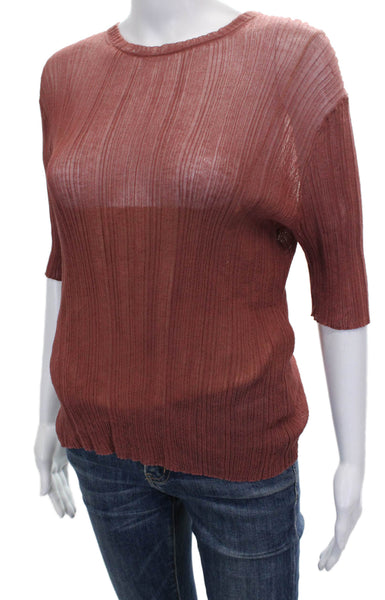 Vince Womens Basic Cotton Crew Neck T Shirt Brown 3/4 Sleeve Size L