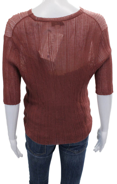 Vince Womens Basic Cotton Crew Neck T Shirt Brown 3/4 Sleeve Size L