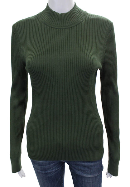 Tara Jarmon Women Striped Mock Neck Pullover Long Sleeve Green Size L