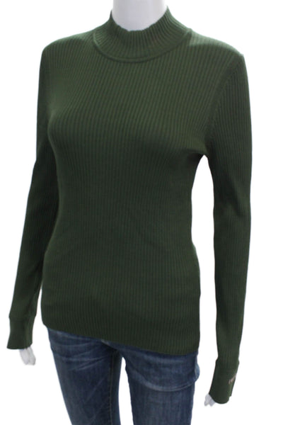 Tara Jarmon Women Striped Mock Neck Pullover Long Sleeve Green Size L