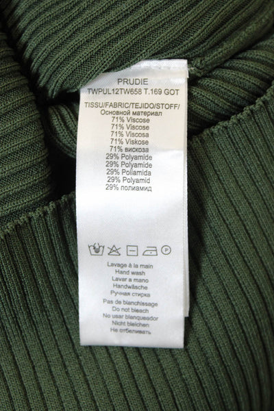Tara Jarmon Women Striped Mock Neck Pullover Long Sleeve Green Size L