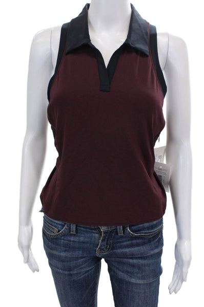Splits59 Women Basic Sleeveless Collared Polo Red Nylon Size L