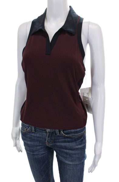 Splits59 Women Basic Sleeveless Collared Polo Red Nylon Size L