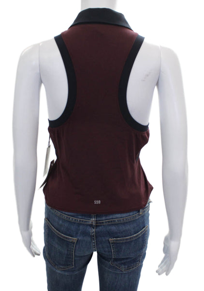 Splits59 Women Basic Sleeveless Collared Polo Red Nylon Size L