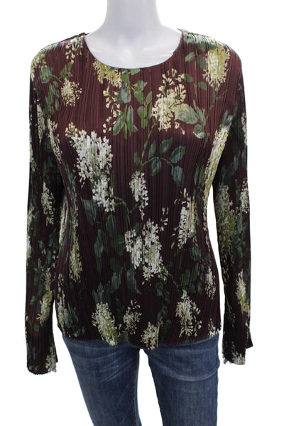 Vince Womens Floral Round Neck Long Sleeve Blouse Multicolor Zip Size L