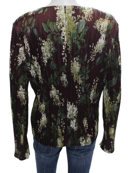 Vince Womens Floral Round Neck Long Sleeve Blouse Multicolor Zip Size L