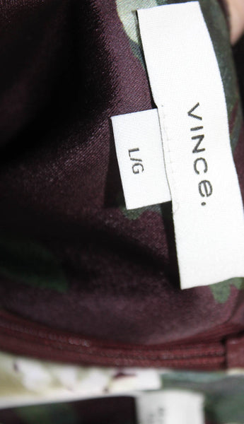 Vince Womens Floral Round Neck Long Sleeve Blouse Multicolor Zip Size L