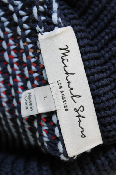 Michael Stars Women Blue Striped Cotton Collared Basic Polo 3/4 Sleeve Size L