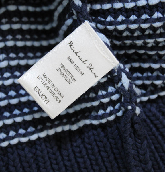 Michael Stars Women Blue Striped Cotton Collared Basic Polo 3/4 Sleeve Size L