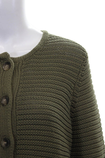 Michael Stars Women Cardigan Green Cotton Round Neck Long Sleeve Size L