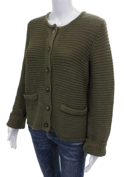 Michael Stars Women Cardigan Green Cotton Round Neck Long Sleeve Size L