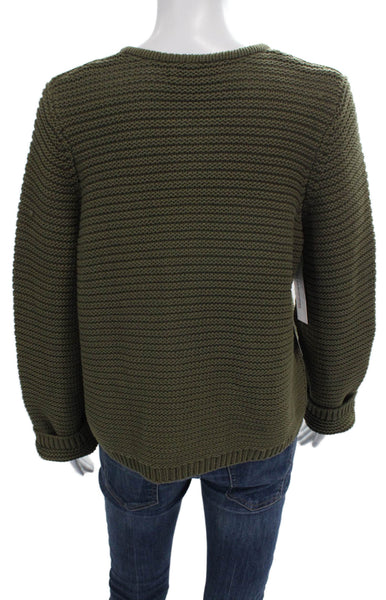 Michael Stars Women Cardigan Green Cotton Round Neck Long Sleeve Size L