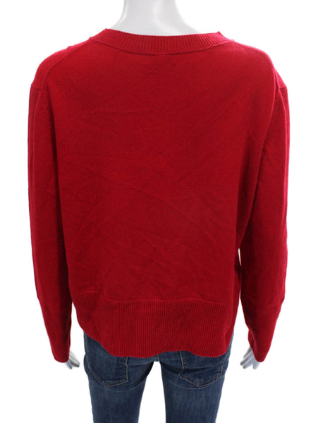 Kinross Cashmere Women Red Crewneck Pullover Long Sleeve Size L