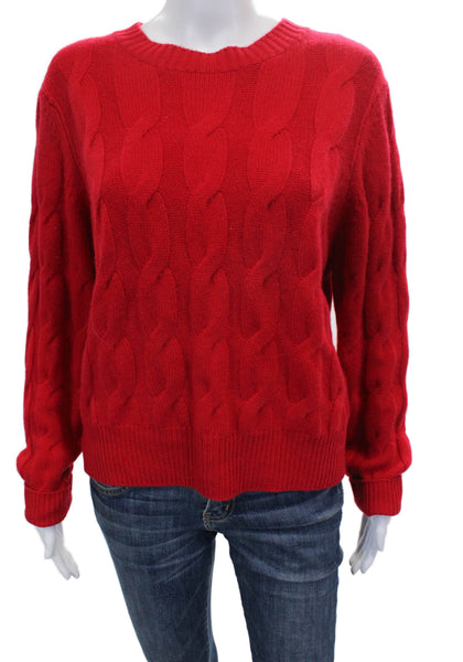 Kinross Cashmere Women Pullover Sweater Red Crewneck Long Sleeve Size L