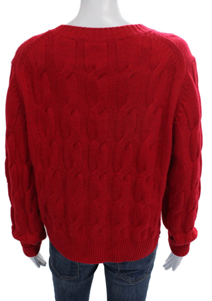 Kinross Cashmere Women Pullover Sweater Red Crewneck Long Sleeve Size L