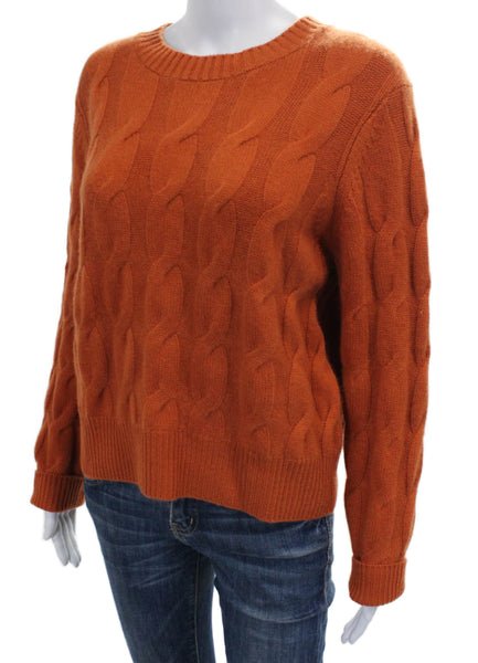 Kinross Cashmere Women Crew Neck Long Sleeve Pullover Orange Size L