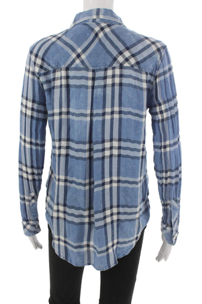 Rails Women Plaid Collared Button-Up Shirt Long Sleeve Blue Lyocell Size M