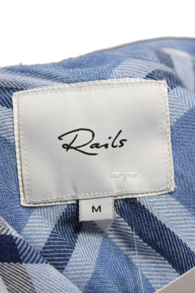 Rails Women Plaid Collared Button-Up Shirt Long Sleeve Blue Lyocell Size M