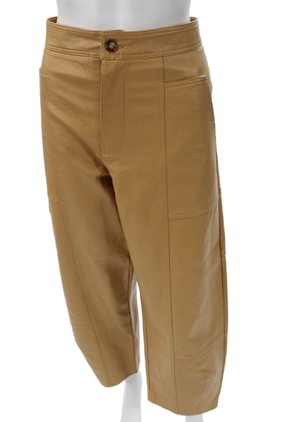 Anthropologie Women Cargo Pants Beige Faux Leather Button Size 8