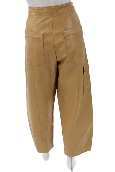 Anthropologie Women Cargo Pants Beige Faux Leather Button Size 8