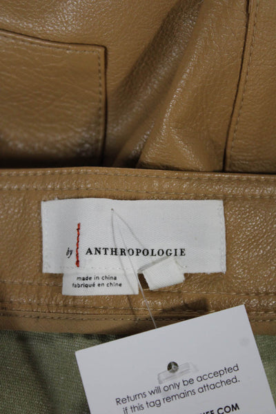 Anthropologie Women Cargo Pants Beige Faux Leather Button Size 8