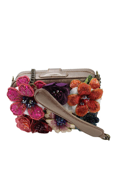 Mary Frances Womens Beaded Floral Snap Closure Shoulder Bag Multicolor