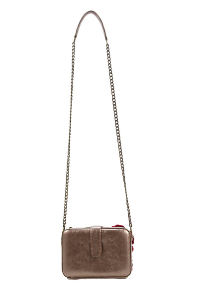 Mary Frances Womens Beaded Floral Snap Closure Shoulder Bag Multicolor