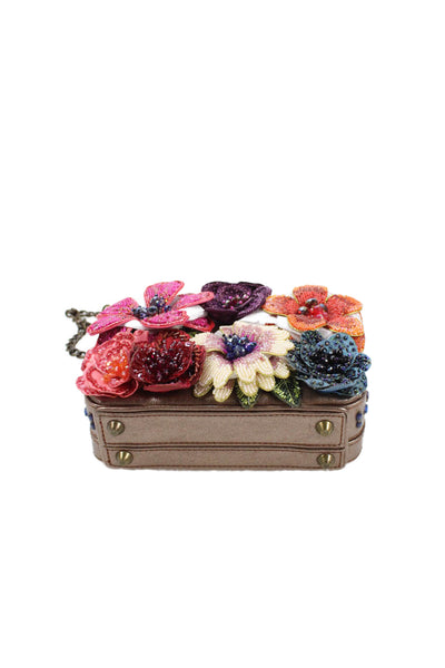 Mary Frances Womens Beaded Floral Snap Closure Shoulder Bag Multicolor