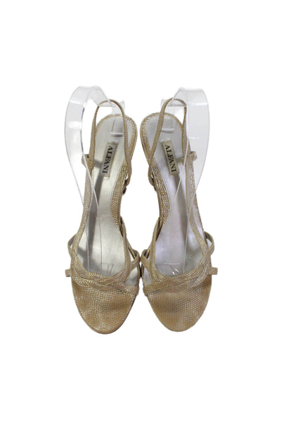 Alfani Womens Leather Faux Snakeskin Metallic Strappy Heels Silver Size 7